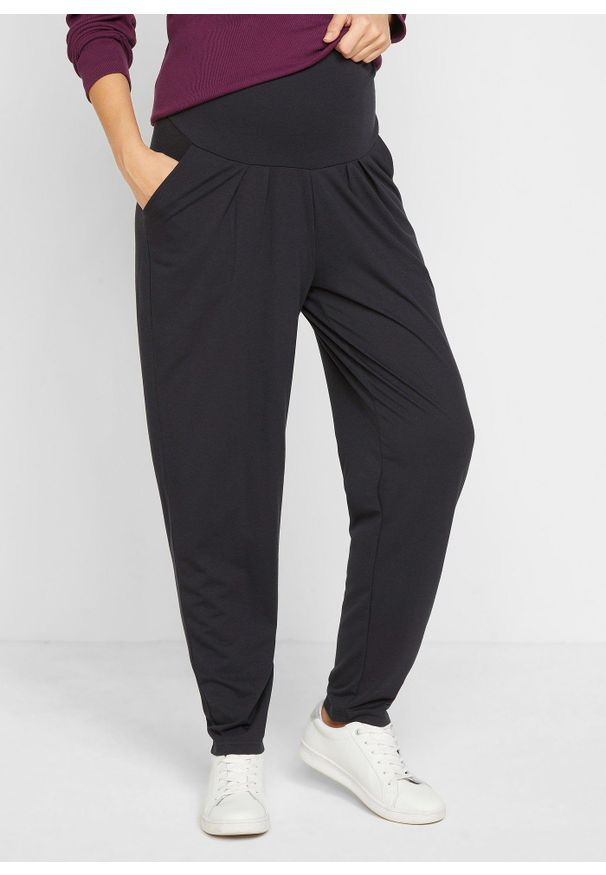 bonprix - Spodnie ciążowe haremki z dżerseju, Loose Fit. Kolekcja: moda ciążowa. Kolor: czarny. Materiał: jersey