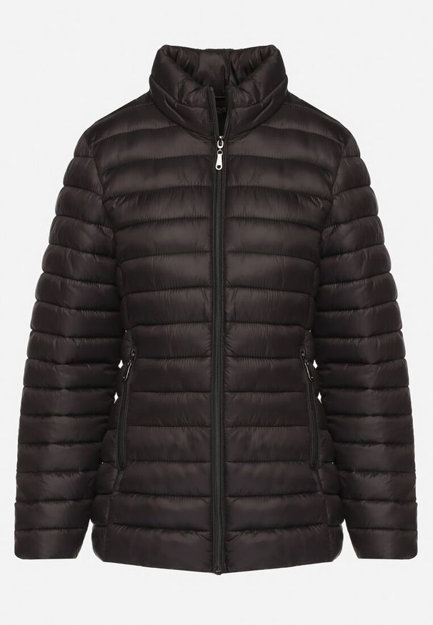 Born2be - Czarna Pikowana Kurtka z Kieszeniami Zapinanymi na Zamek Błyskawiczny Mivindra. Okazja: na co dzień. Kolor: czarny. Materiał: jeans. Styl: casual
