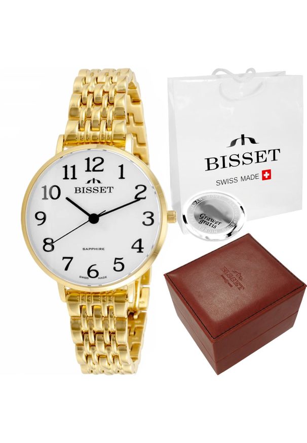 Szwajcarski zegarek damski Bisset BSBF32 złoty CYFRY. Kolor: złoty