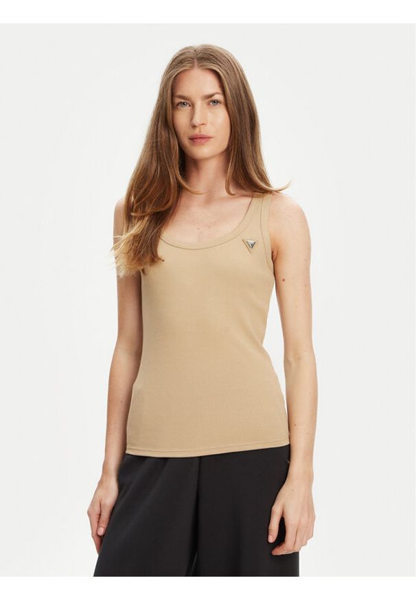 Guess Top V4YP06 K8RT2 Beżowy Regular Fit. Kolor: beżowy. Materiał: wiskoza