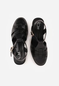 Born2be - Czarne Sandały na Obcasie z Ozdobną Cholewką Amalirei. Okazja: na co dzień. Zapięcie: sprzączka. Kolor: czarny. Materiał: jeans. Obcas: na obcasie. Styl: casual, elegancki, klasyczny. Wysokość obcasa: średni #5