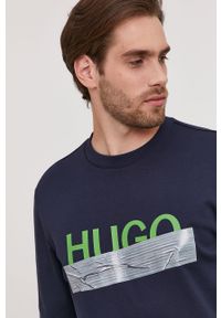 Hugo - Bluza bawełniana z kolekcji urodzinowej. Okazja: na urodziny. Typ kołnierza: bez kaptura. Kolor: niebieski. Materiał: bawełna. Wzór: nadruk. Styl: casual #4
