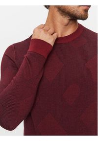 BOSS - Boss Sweter Motivo DARK RED Bordowy Regular Fit. Kolor: czerwony. Materiał: wełna #4