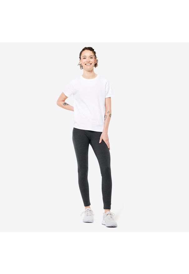 DOMYOS - Legginsy fitness damskie Nyamba 100 Salto. Kolor: szary. Materiał: bawełna, materiał, elastan. Sport: fitness
