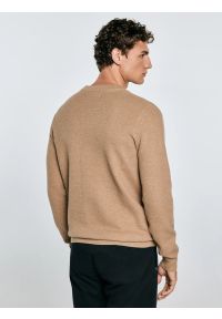 Big-Star - Sweter męski o teksturalnym splocie bawełniany brązowy Reylon 802. Okazja: na co dzień. Kolor: brązowy. Materiał: bawełna. Wzór: ze splotem. Styl: elegancki, klasyczny, casual