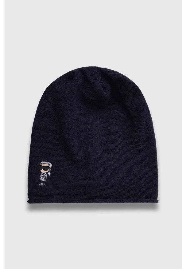 Karl Lagerfeld czapka wełniana kolor granatowy z cienkiej dzianiny wełniana. Kolor: niebieski. Materiał: wełna, dzianina