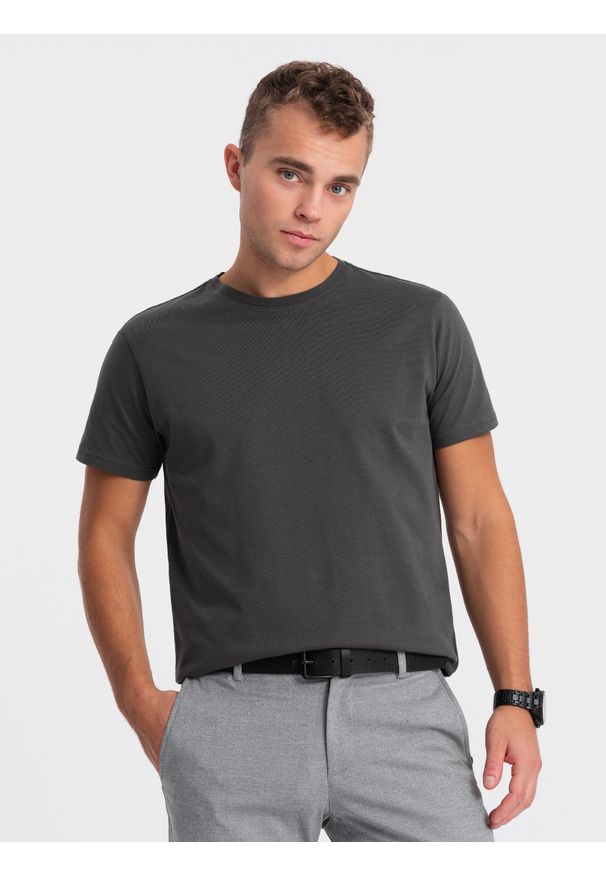 Ombre Clothing - Męski klasyczny bawełniany T-shirt BASIC - grafitowy V10 OM-TSBS-0146 - XXL. Kolor: szary. Materiał: bawełna. Styl: klasyczny