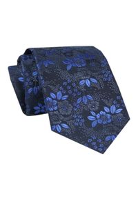 Alties - Męski Krawat - ALTIES - Klasyczny - Granat w Niebieskie Kwiaty. Kolor: niebieski. Materiał: tkanina. Wzór: kwiaty. Styl: klasyczny