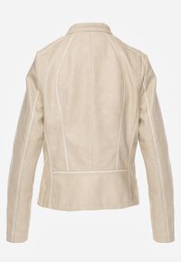 Renee - Beżowa Kurtka Ramoneska o Taliowanym Kroju z Ozdobnymi Lamówkami Esanora. Kolor: beżowy. Materiał: poliester. Styl: rockowy #8