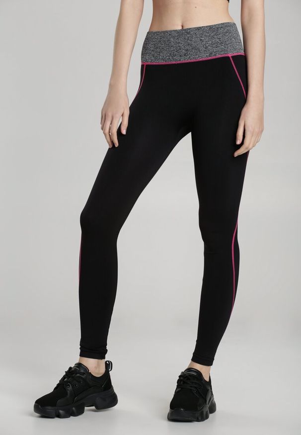 Renee - Czarno-Różowe Legginsy Sabrigoria. Kolor: czarny. Długość: długie. Wzór: kolorowy. Styl: sportowy