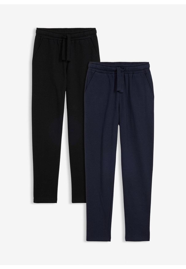 bonprix - Spodnie do biegania z mieszanki bawełny (2 pary). Kolor: czarny. Materiał: bawełna