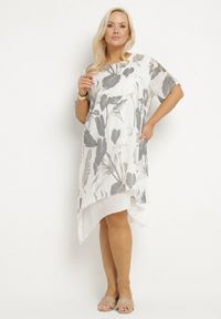 Born2be - Jasnoszara Sukienka w Kwiaty z Bawełnianą Podszewką Mailionis. Okazja: na co dzień. Kolor: szary. Materiał: bawełna. Wzór: kwiaty. Sezon: lato. Styl: elegancki, casual #1