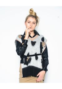 CRISTINAEFFE MILANO - Wiązany sweter z rozcięciami. Kolor: czarny. Materiał: materiał. Wzór: gładki, nadruk #1