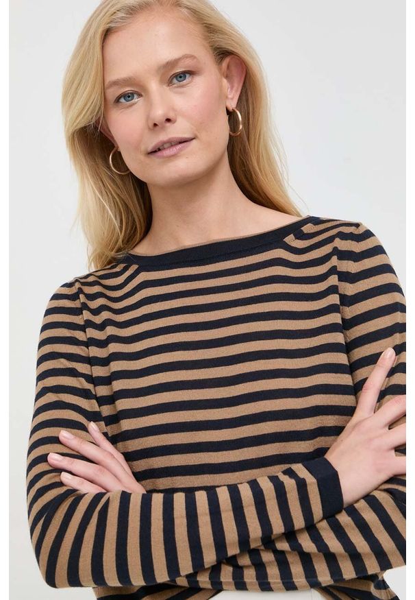 Max Mara Leisure sweter wełniany damski kolor granatowy lekki. Okazja: na co dzień. Kolor: niebieski. Materiał: wełna. Długość rękawa: długi rękaw. Długość: długie. Styl: casual, klasyczny