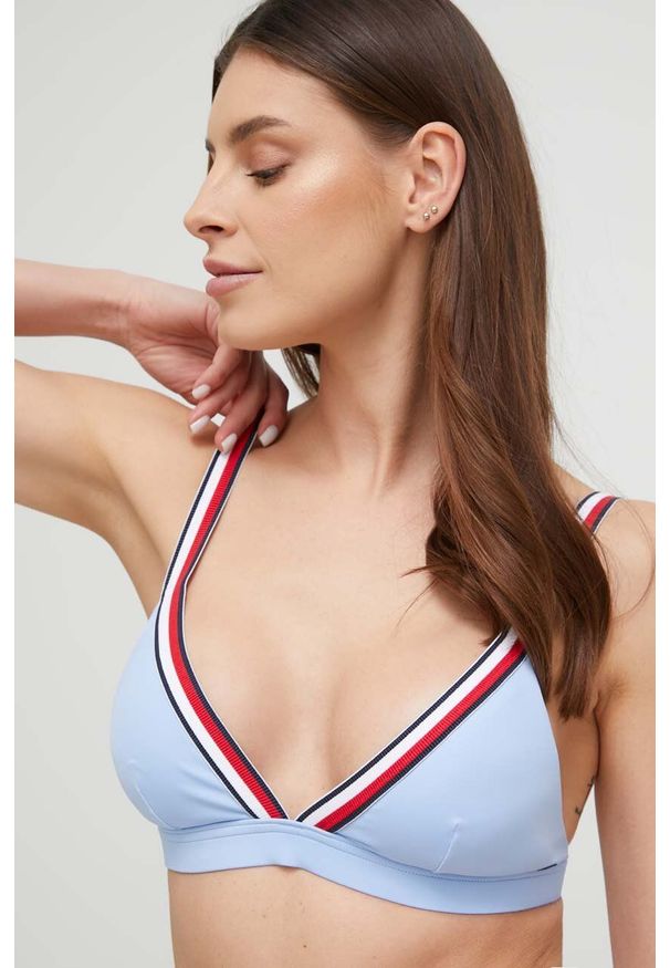 TOMMY HILFIGER - Tommy Hilfiger biustonosz kąpielowy kolor niebieski lekko usztywniona miseczka. Kolor: niebieski. Materiał: materiał