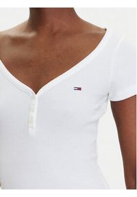 Tommy Jeans T-Shirt Henley DW0DW20902 Biały Slim Fit. Typ kołnierza: typu henley. Kolor: biały. Materiał: bawełna