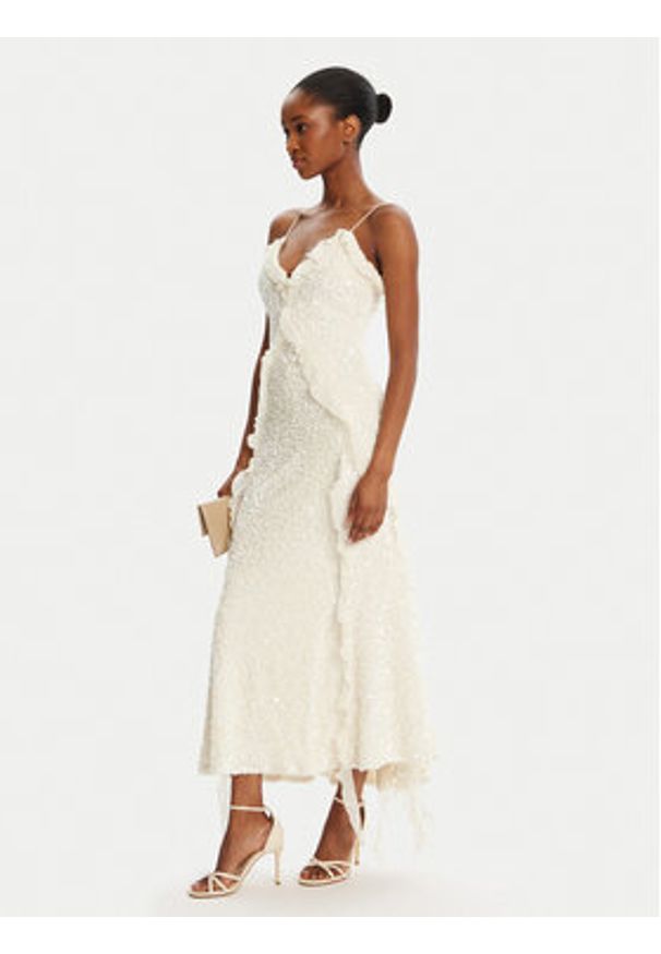 BARDOT - Bardot Sukienka koktajlowa Marsella Ruffle 59338DB1 Écru Regular Fit. Materiał: syntetyk. Styl: wizytowy