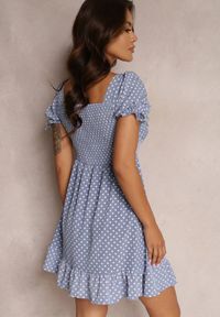 Renee - Niebieska Sukienka Síofra. Okazja: na randkę. Kolor: niebieski. Wzór: aplikacja, grochy. Sezon: lato. Styl: vintage. Długość: mini #3
