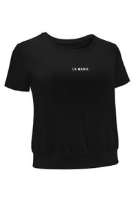 LA MANIA - Krótki czarny t-shirt Zion. Kolor: czarny. Materiał: bawełna. Długość: krótkie. Wzór: aplikacja, nadruk #2