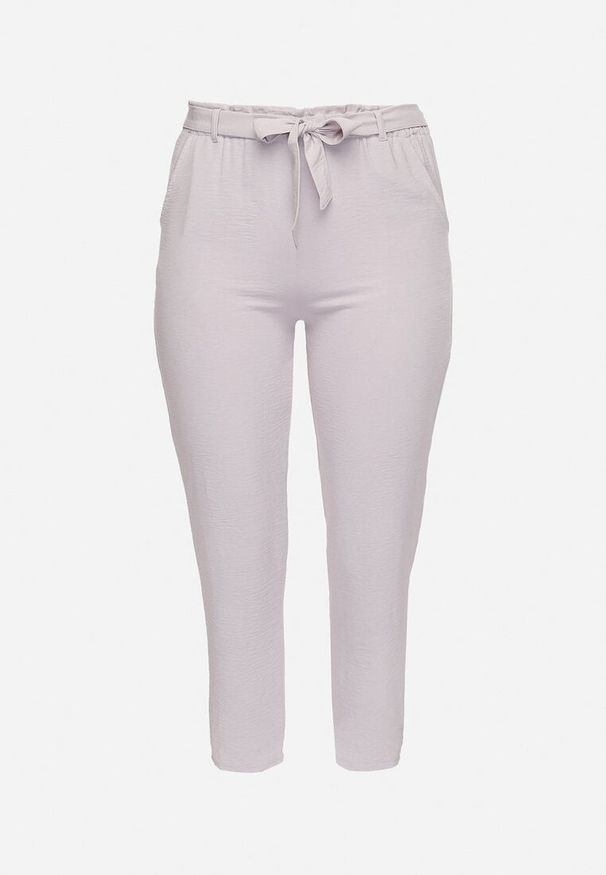 Born2be - Jasnoszare Spodnie Regular Wiązane w Pasie w stylu Paperbag Tamburia. Stan: podwyższony. Kolor: szary. Materiał: materiał