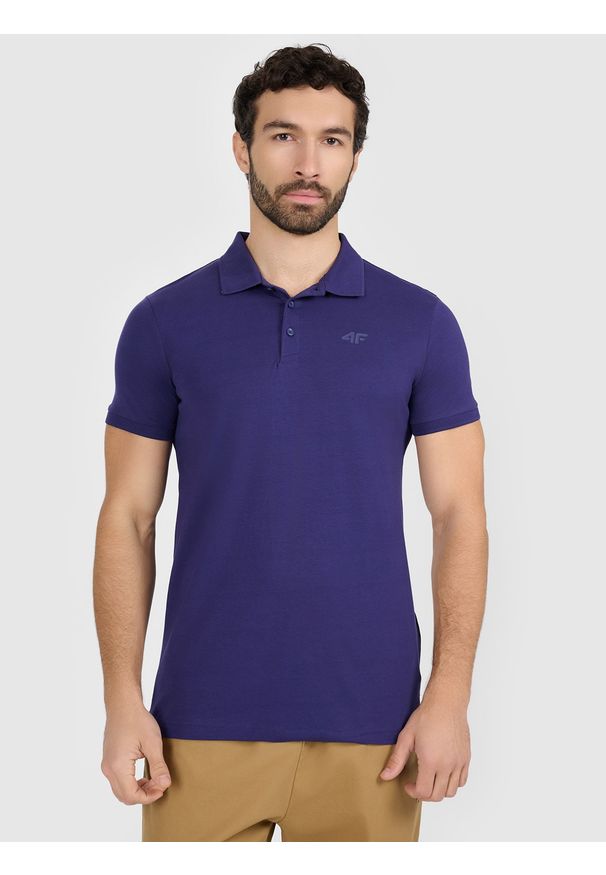 4f - 4F Koszulka polo regular męska - granatowa L. Okazja: na co dzień. Typ kołnierza: polo. Kolor: niebieski. Materiał: bawełna, dzianina, jersey. Wzór: gładki, ze splotem. Styl: klasyczny, casual, sportowy