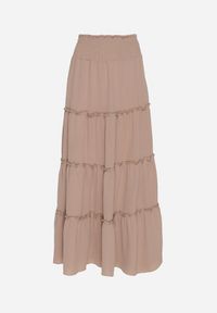 Born2be - Beżowa Spódnica o Rozkloszowanym Kroju z Falbankami i Gumką w Talii Dovinala. Okazja: na co dzień. Kolor: beżowy. Styl: klasyczny, elegancki, casual #3