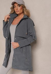 Renee - Szara Kurtka Parka z Kapturem i Regulowanymi Troczkami Isalene. Okazja: na co dzień. Typ kołnierza: kaptur. Kolor: szary. Materiał: jeans. Styl: elegancki, casual #5