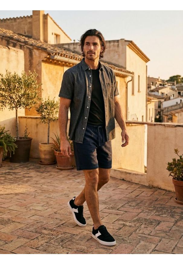 Sinsay - Bawełniana koszula z krótkim rękawem - szary. Kolor: szary. Materiał: bawełna. Długość rękawa: krótki rękaw. Długość: krótkie