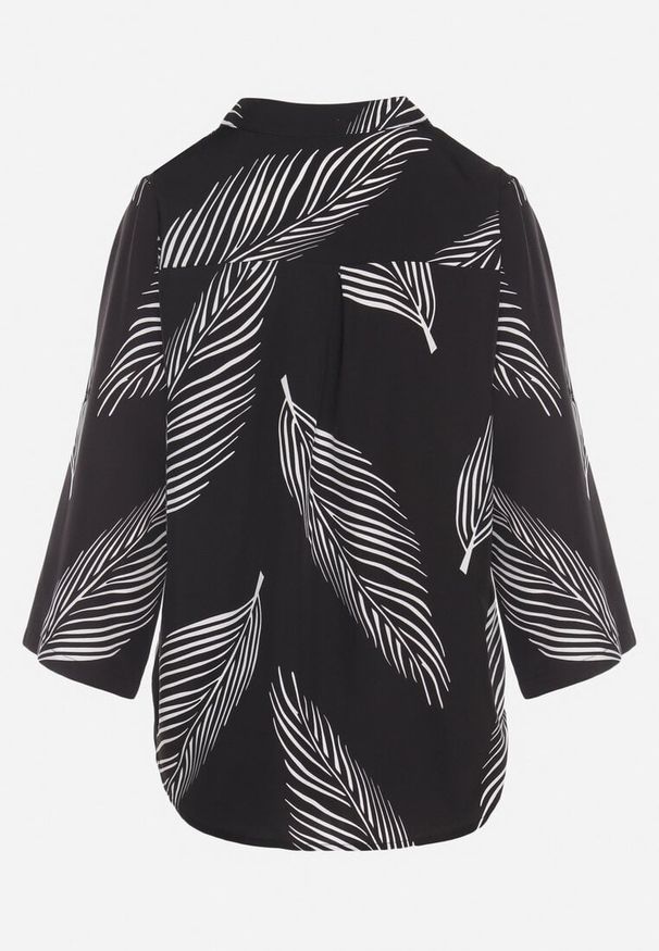 Born2be - Czarna Koszula z Bawełną we Wzór Liści Lumavaie. Okazja: na co dzień. Kolor: czarny. Materiał: bawełna. Styl: elegancki, casual