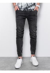 Ombre Clothing - Spodnie męskie jeansowe joggery - czarne - Rozmiar: XL. Kolor: czarny. Materiał: jeans. Wzór: aplikacja