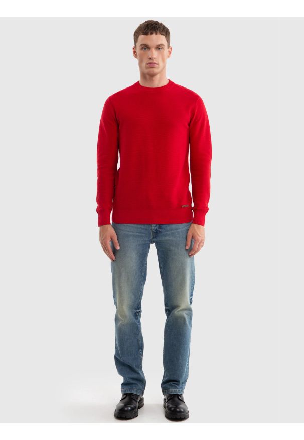 Big-Star - Sweter męski bawełniany czerwony Raidat 603. Okazja: na co dzień. Kolor: czerwony. Materiał: bawełna. Styl: elegancki, casual