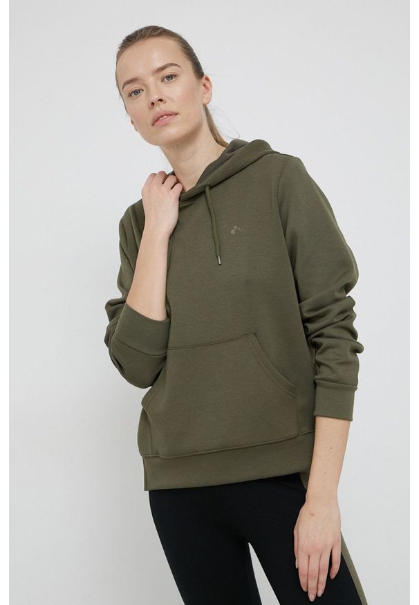 Only Play Bluza damska kolor zielony z kapturem gładka. Okazja: na co dzień. Typ kołnierza: kaptur. Kolor: zielony. Materiał: dzianina. Długość rękawa: długi rękaw. Długość: długie. Wzór: gładki. Styl: casual