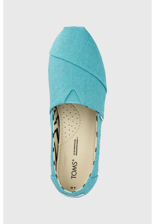 Toms espadryle Alpargata kolor turkusowy. Nosek buta: okrągły. Kolor: turkusowy. Materiał: materiał. Obcas: na obcasie. Wysokość obcasa: niski