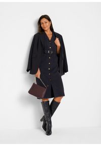 bonprix - Sukienka dżinsowa midi z paskiem. Kolor: czarny. Długość: midi #1