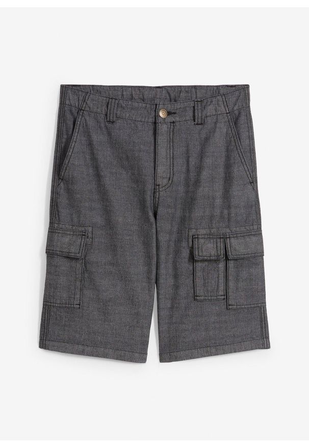 bonprix - Szorty bojówki Chambray, Regular Fit. Kolor: czarny. Materiał: bawełna. Sezon: lato