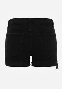 Renee - Czarne Szorty Jeansowe z Dodatkiem Bawełny High Waist z Przetarciami na Nogawkach Vimalen. Stan: podwyższony. Kolor: czarny. Materiał: bawełna, jeans. Sezon: lato. Styl: elegancki #2