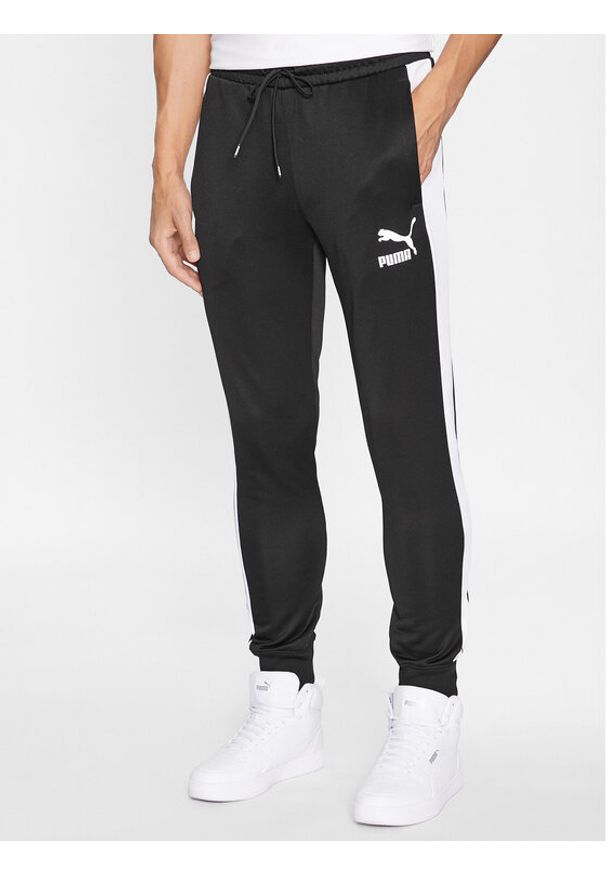 Puma Spodnie dresowe Iconic T7 530098 Czarny Regular Fit. Kolor: czarny. Materiał: bawełna