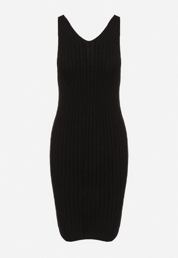 Born2be - Czarny Wiskozowy Komplet Prążkowana Dopasowana Spódnica i Sweter z Cyrkoniami Emalara. Kolor: czarny. Materiał: prążkowany, wiskoza. Wzór: kolorowy, aplikacja