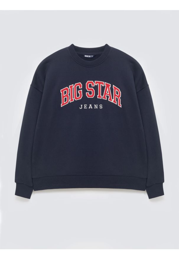 Big-Star - Bluza damska z logo BIG STAR granatowa Rubena 403. Okazja: na co dzień. Kolor: niebieski. Materiał: tkanina, denim, dzianina, materiał. Długość rękawa: długi rękaw. Długość: długie. Wzór: aplikacja. Styl: casual, klasyczny, sportowy