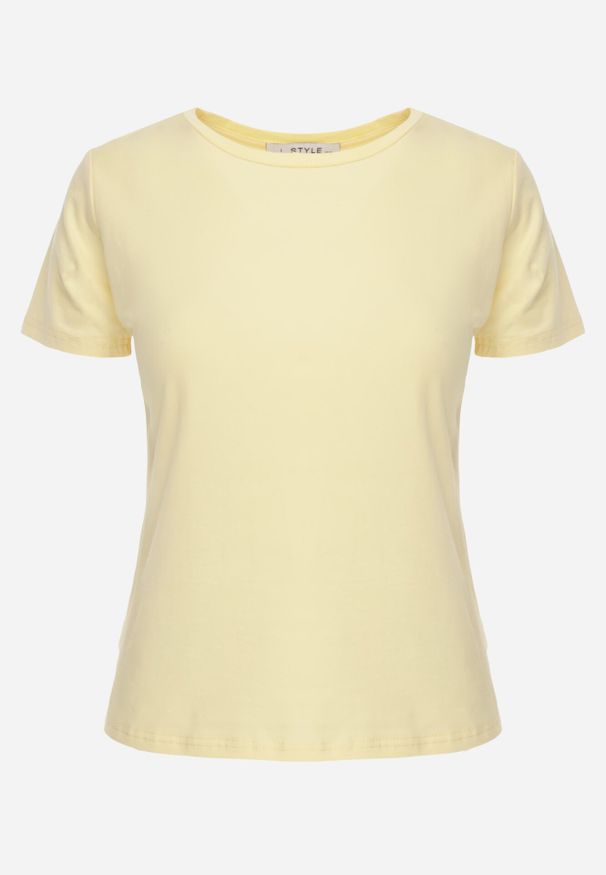 Born2be - Żółty Bawełniany T-shirt w Klasycznym Stylu Nedila. Kolor: żółty. Materiał: bawełna. Długość: długie. Styl: klasyczny