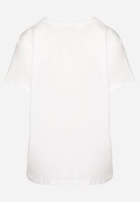 Born2be - Biało-Różowy Bawełniany T-shirt Ozdobiony Nadrukiem i Cyrkoniami Chrisielle. Kolor: biały. Materiał: bawełna. Wzór: nadruk, aplikacja. Sezon: lato
