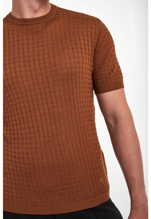 Emporio Armani - T-shirt męski dzianinowy z wełną EMPORIO ARMANI. Materiał: dzianina, wełna