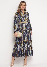 Born2be - Granatowa Sukienka Koszulowa Rozkloszowana Delirime. Okazja: na co dzień. Kolor: niebieski. Typ sukienki: koszulowe. Styl: casual, elegancki #3