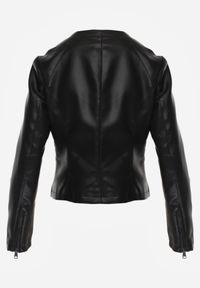 Born2be - Czarna Przejściowa Kurtka Taliowana Ramoneska bez Kołnierzyka Nissanea. Okazja: na co dzień. Typ kołnierza: bez kołnierzyka. Kolor: czarny. Materiał: poliester. Styl: casual, klasyczny #3