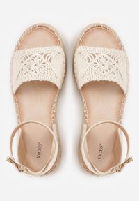 Born2be - Beżowe Sandały VICES na Koturnie Ozdobione Plecionką i Ażurowym Wzorem Bambolis. Okazja: na co dzień, do pracy. Zapięcie: sprzączka. Kolor: beżowy. Wzór: ażurowy, aplikacja. Sezon: lato. Obcas: na koturnie. Styl: casual, elegancki #2