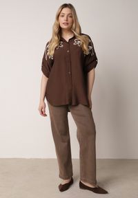 Born2be - Brązowa Nietoperzowa Koszula z Wiskozy z Haftem i Podpinanymi Rękawami Jilyla. Okazja: na co dzień, do pracy. Kolor: brązowy. Materiał: wiskoza. Długość: długie. Wzór: haft. Styl: casual, elegancki #7