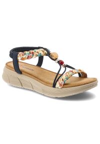 Sandały damskie Artiker, cholewka ze skóry ekologicznej cienkie paski z przodu ozdobne metalowe detale, granatowe, 58C0002. Zapięcie: pasek. Kolor: niebieski. Materiał: skóra ekologiczna. Wzór: paski #1