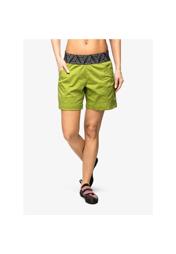 OCUN - Spodenki wspinaczkowe damskie Ocun Pantera Organic Shorts. Kolor: zielony. Wzór: motyw zwierzęcy