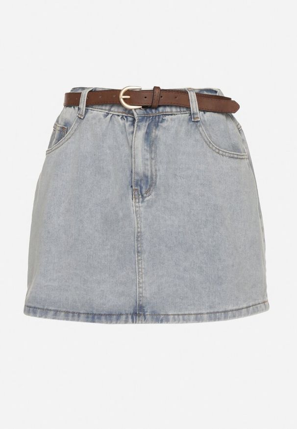 Born2be - Jasnoniebieska Bawełniana Spódnica z Podszewką Szortów z Paskiem Aniselle. Okazja: na co dzień. Kolor: niebieski. Materiał: bawełna. Styl: klasyczny, casual, elegancki