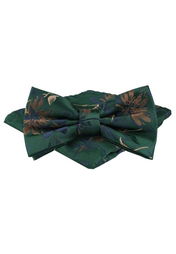 Mucha Męska w Zestawie z Poszetką - Alties - Zieleń, Duże Kwiaty. Wzór: kwiaty. Styl: elegancki, sportowy